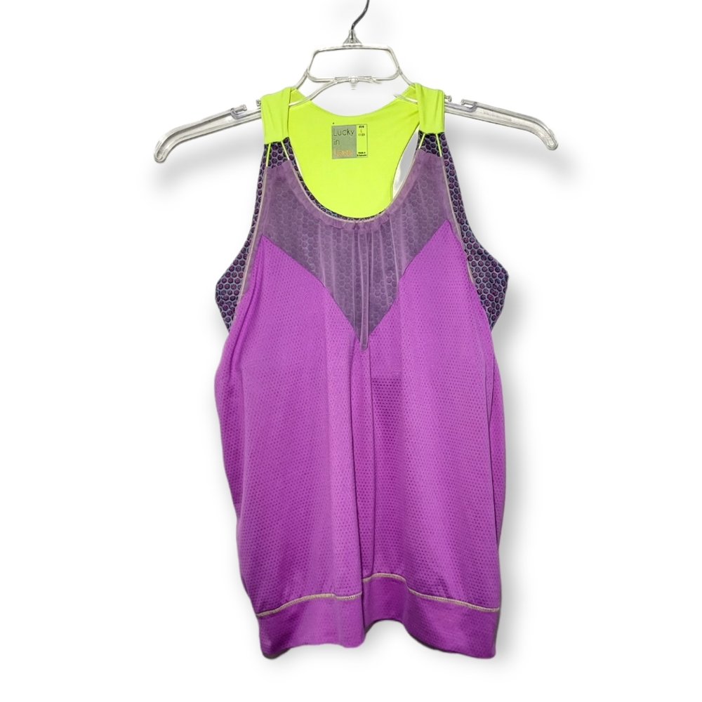Lucky in Love Tennis Bralette Tank Top Mesh Purple and Neon Green Large